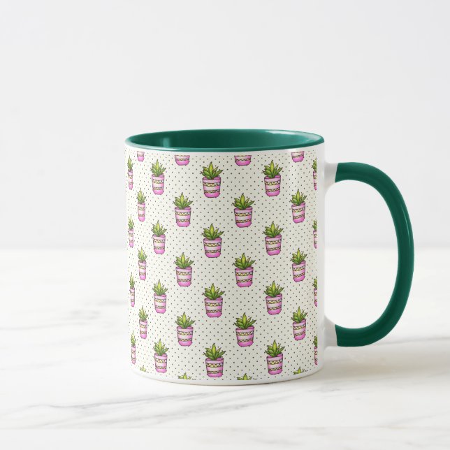 Watercolor Succulent Polka Dot Pattern Mug (Right)