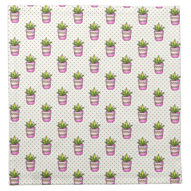 Watercolor Succulent Polka Dot Pattern Napkin (Front)