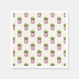 Watercolor Succulent Polka Dot Pattern Paper Napkins