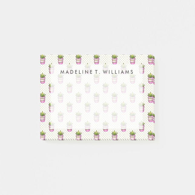 Watercolor Succulent Polka Dot Pattern Post-it Notes (Front)
