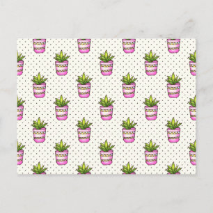 Watercolor Succulent Polka Dot Pattern Postcard