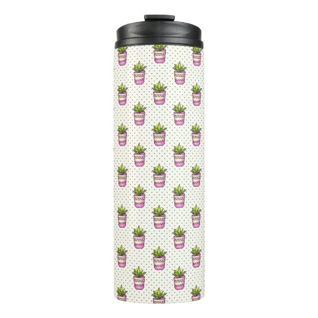 Watercolor Succulent Polka Dot Pattern Thermal Tumbler (Front)