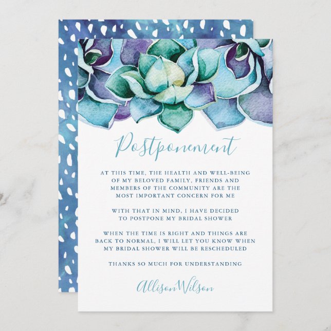 Watercolor Succulent Postponement Invitation (Front/Back)