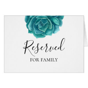 Watercolor succulent reserved sign. Teal wedding Cards