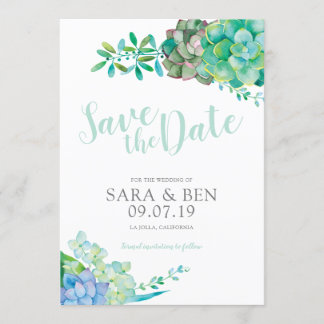 Watercolor Succulent Save the Date Invitation