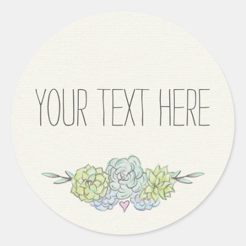 Watercolor Succulent Shabby Chic Bohemian Floral Classic Round Sticker