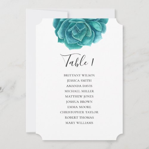 Watercolor succulent Teal wedding seating chart Invitation