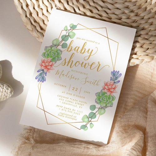 Watercolor Succulent Terrarium Baby Shower Invitation