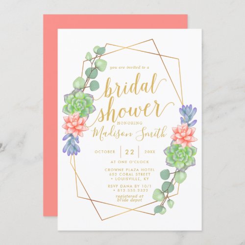 Watercolor Succulent Terrarium Bridal Shower Invitation