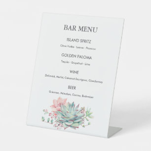 Watercolor Succulent Wedding Bar Menu Sign