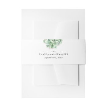 Watercolor Succulent Wedding. Green Cactus Invitation Belly Band by RemioniArt at Zazzle