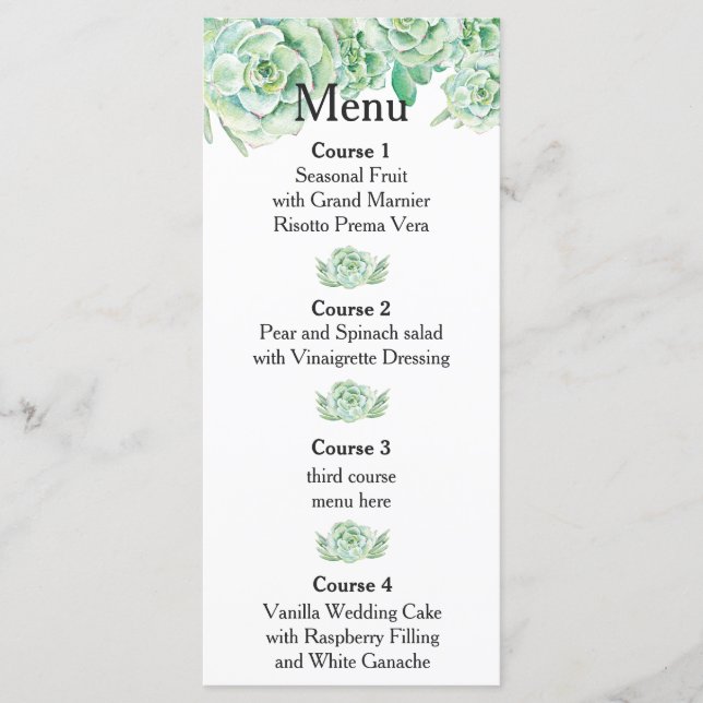 watercolor succulent wedding menu (Front)