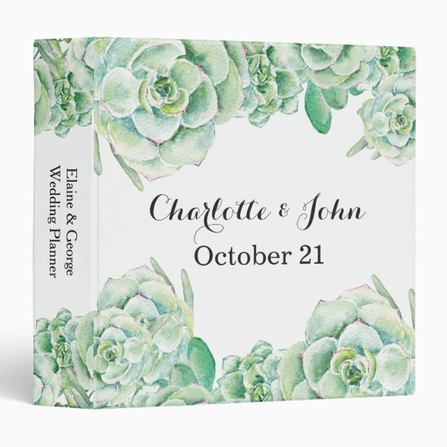 watercolor succulent wedding Planner 3 Ring Binder (Front/Spine)