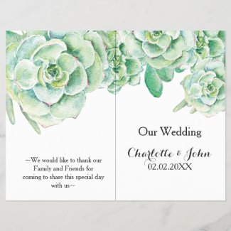 watercolor succulent wedding program