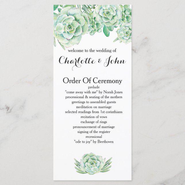 watercolor succulent wedding programs (Front)