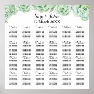 watercolor succulent wedding seating plan poster