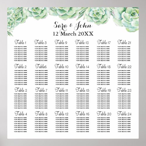 watercolor succulent wedding seating plan poster