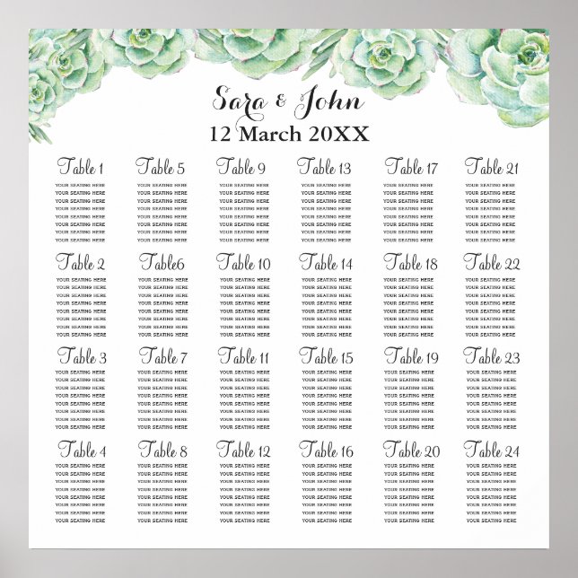 watercolor succulent wedding seating plan poster (Front)