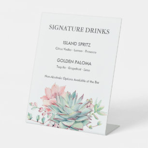 Watercolor Succulent Wedding Signature Drinks Sign