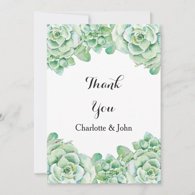 watercolor succulent wedding Thank You (Front)