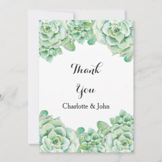 watercolor succulent wedding Thank You Card