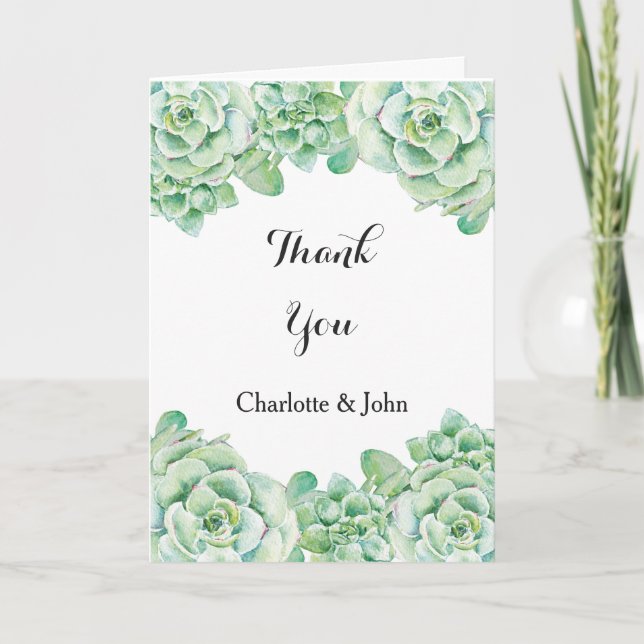 watercolor succulent wedding Thank You Card (Front)