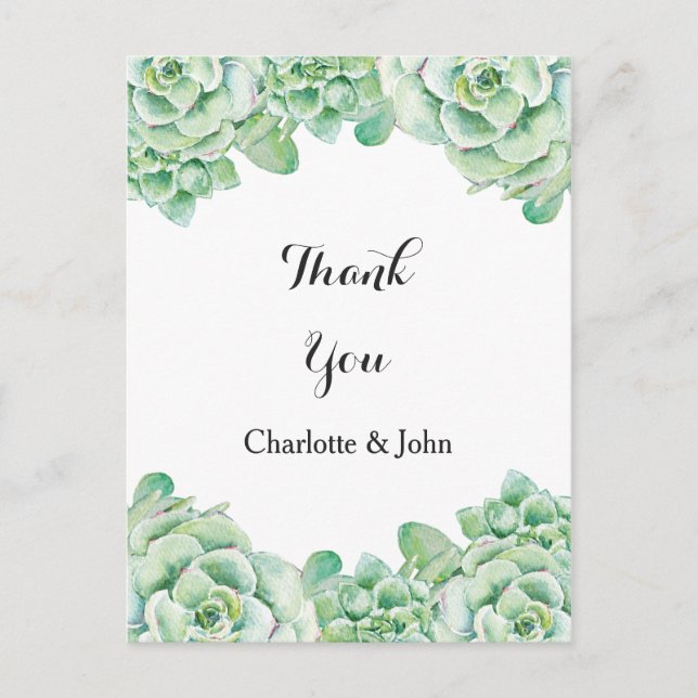 watercolor succulent wedding Thank You notes (Front)