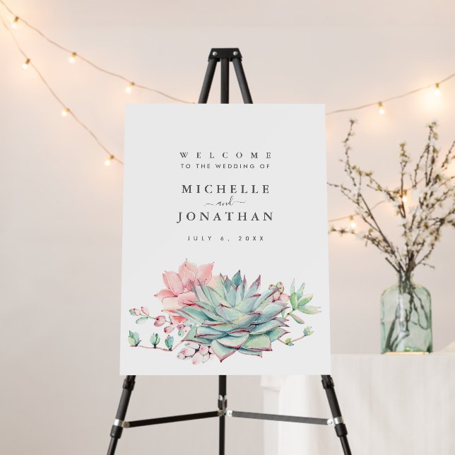 Watercolor Succulent Wedding Welcome Sign (In Situ (Stand))