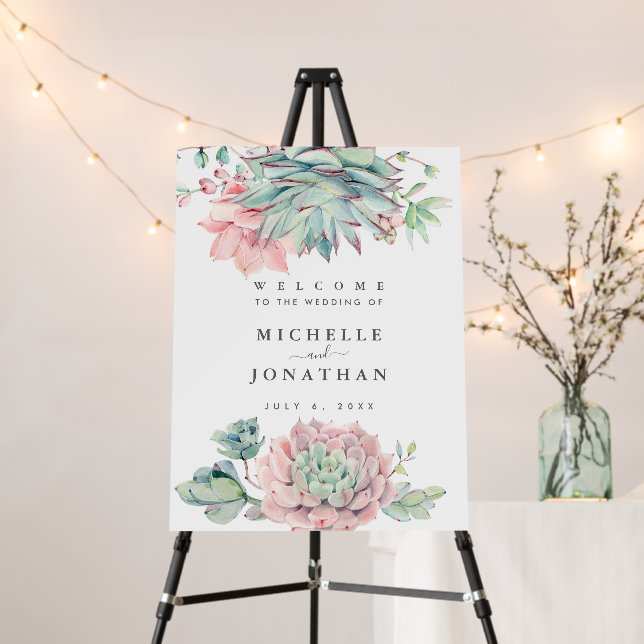 Watercolor Succulent Wedding Welcome Sign (In Situ (Stand))