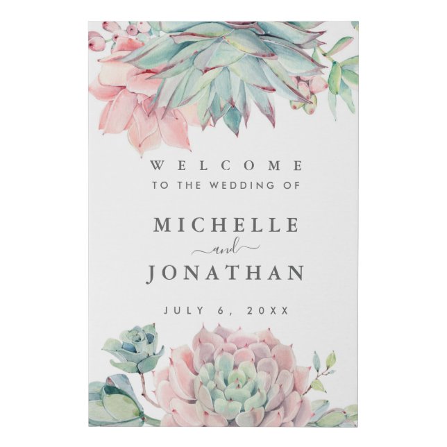 Watercolor Succulent Wedding Welcome Sign (Front)