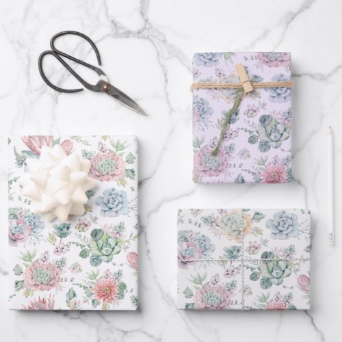 Watercolor Succulent Wrapping Paper Sheet Set