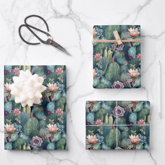 Watercolor Succulent Wrapping Paper Sheets (Front)