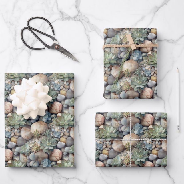 Watercolor Succulent Wrapping Paper Sheets (Front)