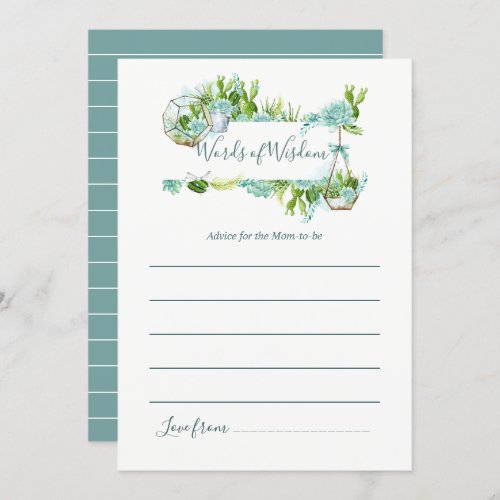 Watercolor Succulents Advice for Mom Baby Shower Invitation