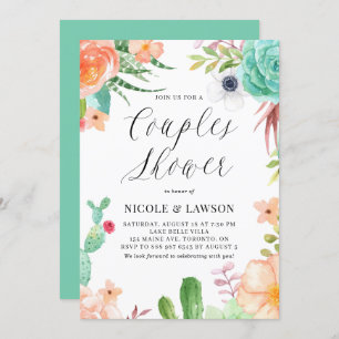 Watercolor Succulents and Flowers Couples Shower Invitation