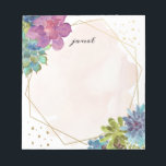 Watercolor Succulents and Gold Frame Personalized Notepad<br><div class="desc">These beautiful notepads feature watercolor succulents and a hand drawn gold frame.  Use the template to add your name.  The "customize further" feature allows you to access the advanced menus where you can change the font,  layout and background colors.</div>