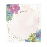 Watercolor Succulents and Gold Frame Personalized Notepad