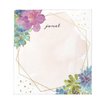 Watercolor Succulents and Gold Frame Personalized Notepad Watercolor Succulents and Gold Frame Personalized Notepad