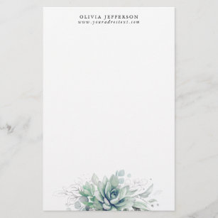 Watercolor Succulents and Silver Greenery Elegant Stationery