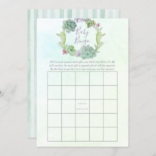 Watercolor Succulents Baby Shower Baby Bingo Invitation