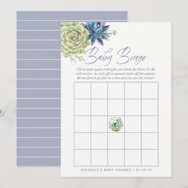 Watercolor Succulents Baby Shower Baby Bingo Invitation (Front/Back)