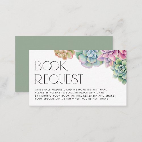 Watercolor Succulents Baby Shower Book Request Enclosure Card