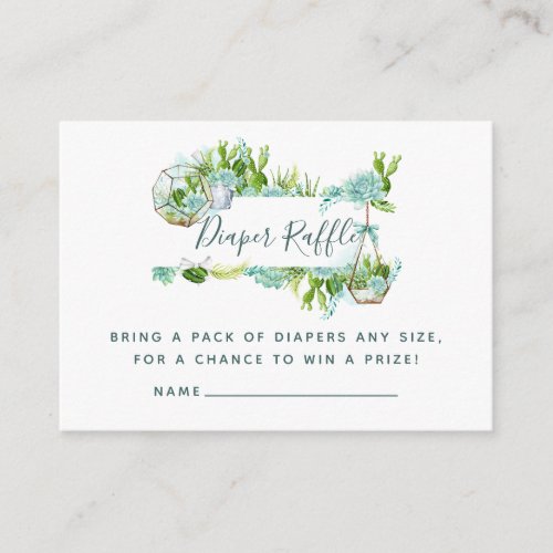 Watercolor Succulents Baby Shower Diaper Raffle Enclosure Card