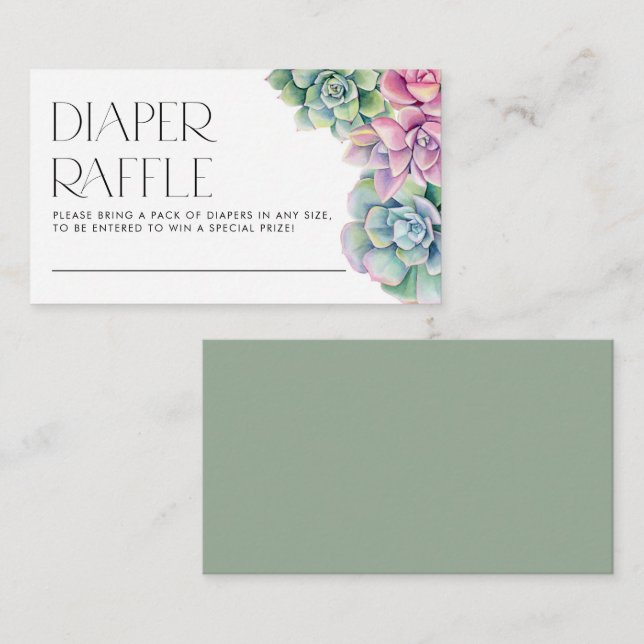 Watercolor Succulents Baby Shower Diaper Raffle Enclosure Card (Front/Back)