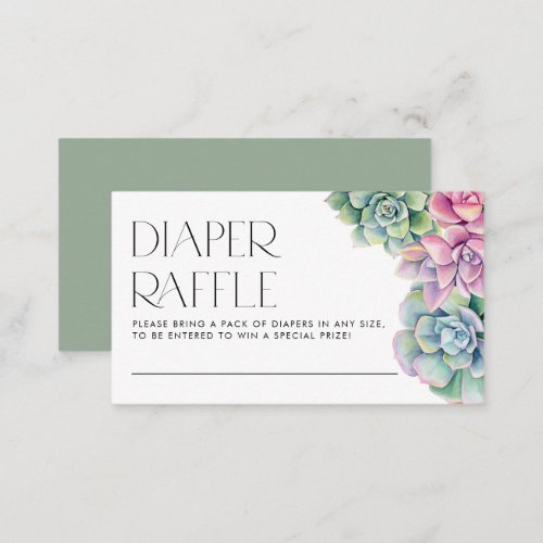 Watercolor Succulents Baby Shower Diaper Raffle Enclosure Card