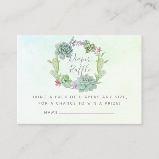 Watercolor Succulents Baby Shower Diaper Raffle Enclosure Card (Front)