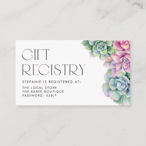 Watercolor Succulents Baby Shower Gift Registry Enclosure Card