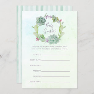 Watercolor Succulents Baby Shower Guessing Game Invitation