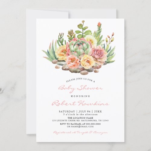 Watercolor Succulents Baby Shower Invitation