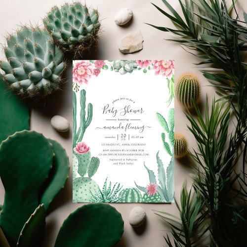 Watercolor Succulents Baby Shower Invitation